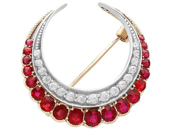 Ruby Crescent Brooch with Diamonds