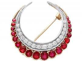 Ruby Crescent Brooch with Diamonds