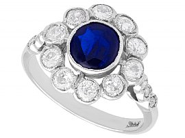 1.28ct Sapphire and 1.20ct Diamond, 18ct White Gold Cluster Ring - Antique Circa 1920
