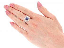 White Gold Sapphire Diamond Ring UK Wearing Image