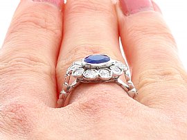 Sapphire Ring Close Up Wearing Image