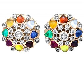 Gemstone and 0.48ct Diamond, 9ct Yellow Gold Cluster Earrings - Antique Circa 1930