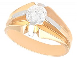 1.07 ct Diamond and 18 ct Yellow Gold Gent's Solitaire Signet Ring - Antique French Circa 1930