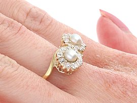 Wearing Edwardian Pearl and Diamond Twist Ring
