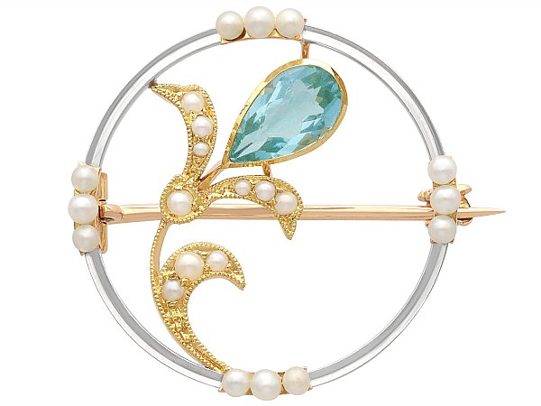 Art Nouveau Style Aquamarine Brooch