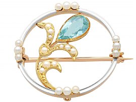 Art Nouveau Style Aquamarine Brooch