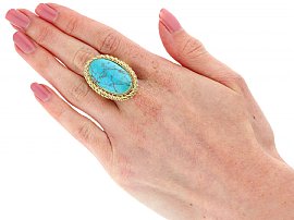 Vintage Turquoise Ring in Gold Wearing Image