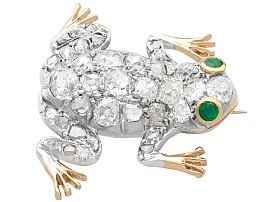Diamond Frog Brooch with Emeralds