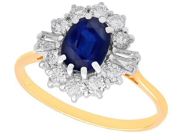 Sapphire and Diamond Ring Yellow Gold Antique