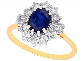 Sapphire and Diamond Ring Yellow Gold Antique