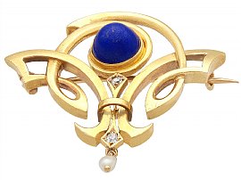 Antique Lapis Lazuli Brooch with Diamonds  Outside