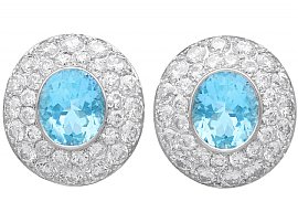 9.06ct Aquamarine and 8.25ct Diamond, Platinum Cluster Earrings - Vintage Circa 1970