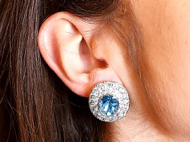 Large Aquamarine and Diamond Earrings  