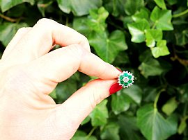 Vintage Emerald Flower Ring with Diamonds Outside 