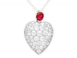 0.60ct Ruby and 3.16ct Diamond, 12 ct Rose Gold Heart Pendant - Antique Victorian Circa 1890
