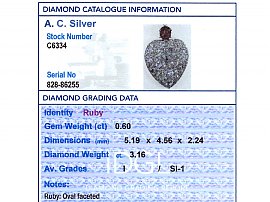 diamond grading card for victorian heart pendant
