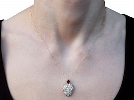 Antique Diamond Gold Heart Pendant Wearing Image