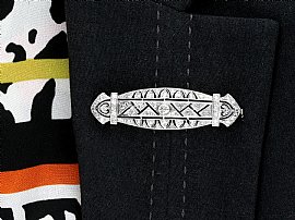Art Deco Platinum Diamond Brooch Wearing Image
