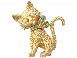 Gold Cat Brooch with Diamonds