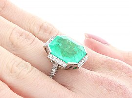 15.59 Carat Emerald and Diamond Ring Wearing Side On