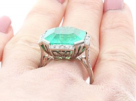  Emerald and Diamond Ring Wearing Close 