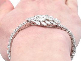 Estate Diamond Bracelet Platinum Wearing Close Up 