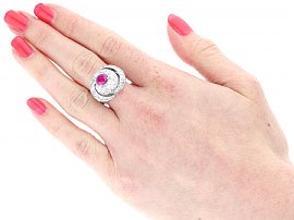 Vintage Pink Sapphire and Diamond Ring Wearing 