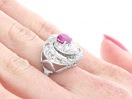 Vintage Pink Sapphire and Diamond Ring Wearing Side On 
