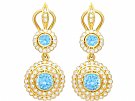 1.80ct Aquamarine and 1.20ct Diamond and 18ct Yellow Gold Drop Earrings - Vintage Circa 1990