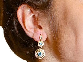 Vintage Aquamarine and Diamond Earrings Wearing Image