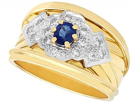 0.37 ct Sapphire and 0.32 ct Diamond, 18 ct Yellow Gold Dress Ring - Vintage Circa 1980