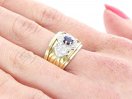 Vintage Sapphire and Diamond Ring Yellow Gold Wearing Side On
