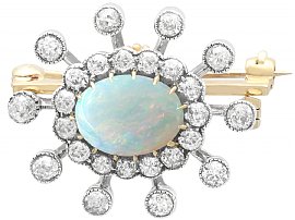 2.60ct Opal and 2.95ct Diamond, 9ct Yellow Gold Brooch / Pendant - Antique Circa 1870