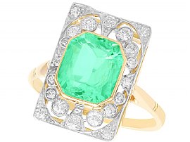 3.05 ct Emerald and 0.70 ct Diamond, 18 ct Yellow Gold Dress Ring - Vintage Circa 1940