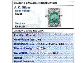 Emerald Cut Emerald and Diamond Ring Grading Card 
