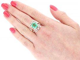 Emerald Cut Emerald and Diamond Ring Wearing 