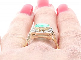 Emerald and Diamond Ring Wearing Close Up 