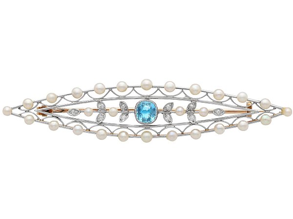 Aquamarine Pearl Diamond Brooch 
