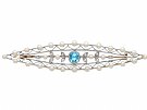 0.52ct Aquamarine and 0.16ct Diamond, Pearl and 14ct Rose Gold Brooch - Antique Circa 1905
