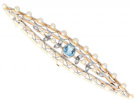 Aquamarine Pearl Diamond Brooch Antique 