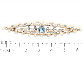 Aquamarine Pearl Diamond Brooch Size 