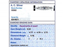 Aquamarine Pearl Diamond Brooch Grading Data