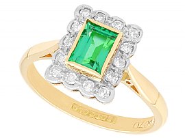 0.78ct Emerald  and 0.28ct Diamond, 18ct Yellow Gold Dress Ring - Antique Circa 1930