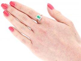 Rectangular Cut Emerald Ring Wearing 