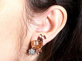 Rose Gold Diamond Earrings UK Wearing Image