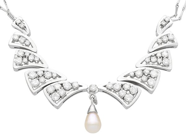 Vintage Diamond Necklace with Pearl Drop 