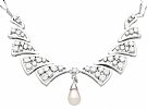 Cultured Pearl and 2.54ct Diamond, 18ct White Gold Necklace - Vintage Circa 1940