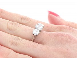 Three Stone Diamond Engagement Ring on Hand