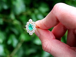 Vintage Emerald and Diamond Cluster Ring Outside 