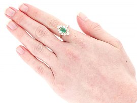 Vintage Emerald and Diamond Cluster Ring Wearing 
